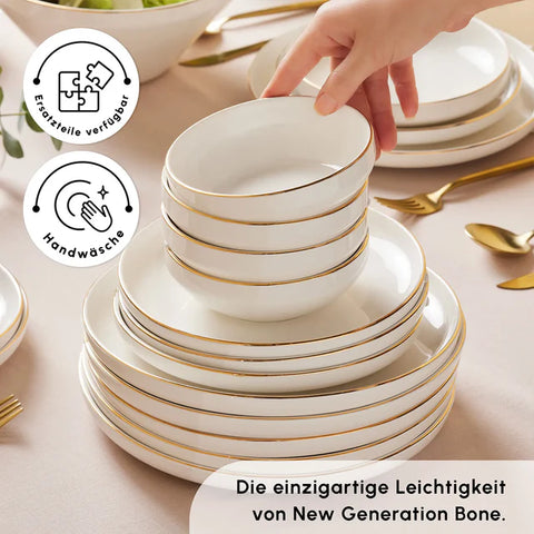 Karaca Stream Bone New Saturn 53-Piece Dinner Set for 12 People – Gold