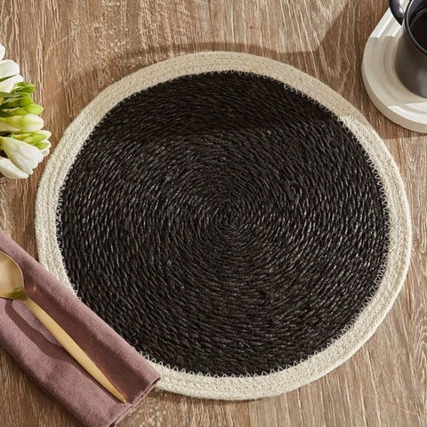 Karaca Luka Tischset aus Seegras und Jute, 37 cm, Grau