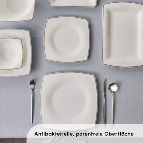 Karaca Fine Pearl Neklus 12 Personen, Quadratisch Geschirrset, 58 Teilig