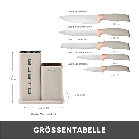 Karaca Gusto 12-teiliges Messer-/Schneidebrett-Set in Creme