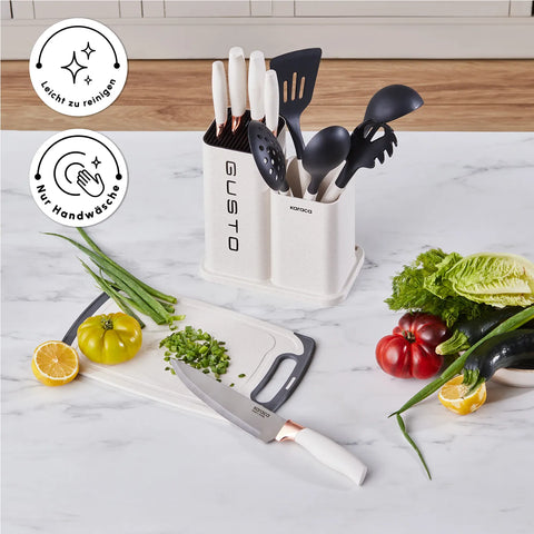 Karaca Gusto 12-teiliges Messer-/Schneidebrett-Set in Creme