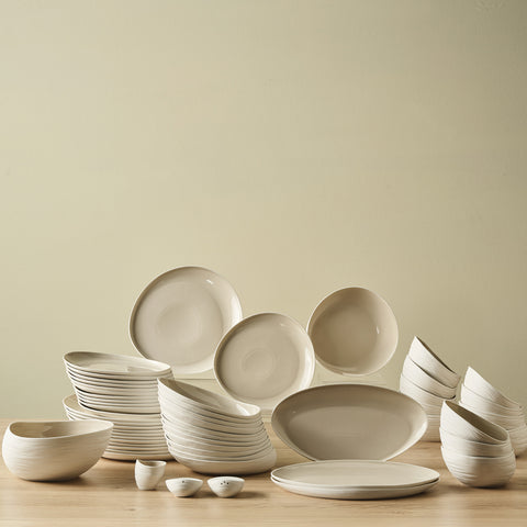 Karaca Earth Collection Rise 55-teiliges Tafelservice für 12 Personen, Cream