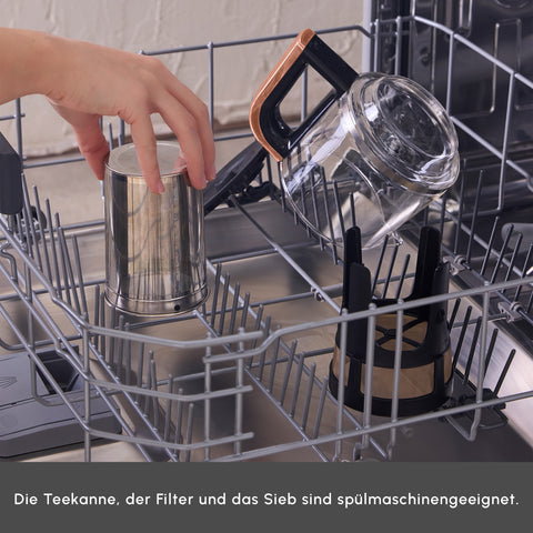Karaca Çaysever Robotea Pro 4 in 1 Sprechende Automatische Glas-Teemaschine, Wasserkocher und Filterkaffeemaschine 2500W Schwarz Kupfer