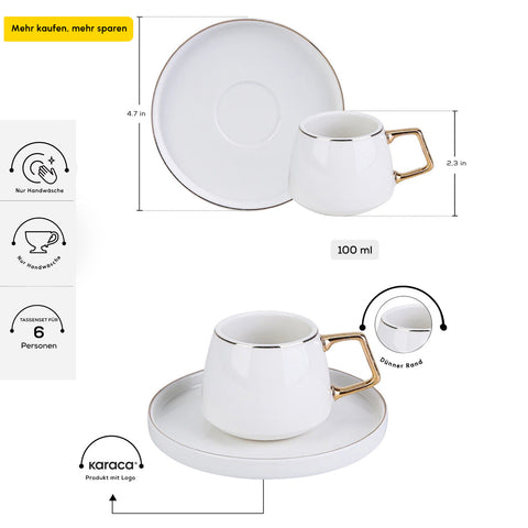 Karaca Streamline Saturn Kaffeetassen-Set für 6 Personen Gold