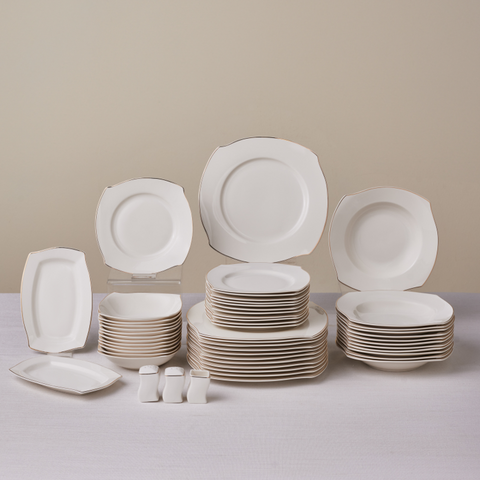 Karaca Square Bone Wave 53-Piece 12-Person Dinner Set Gold 