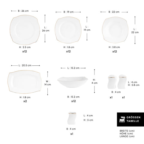 Karaca Square Bone Wave 53-Piece 12-Person Dinner Set Gold 