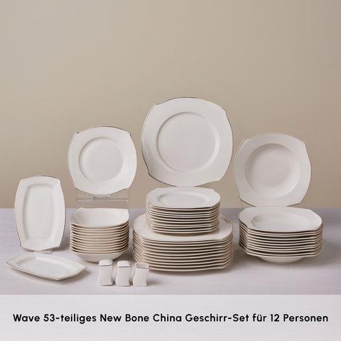 Karaca Square Bone Wave 53-Piece 12-Person Dinner Set Gold 