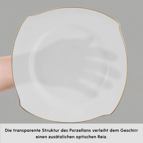 Karaca Square Bone Wave 53-Piece 12-Person Dinner Set Gold 