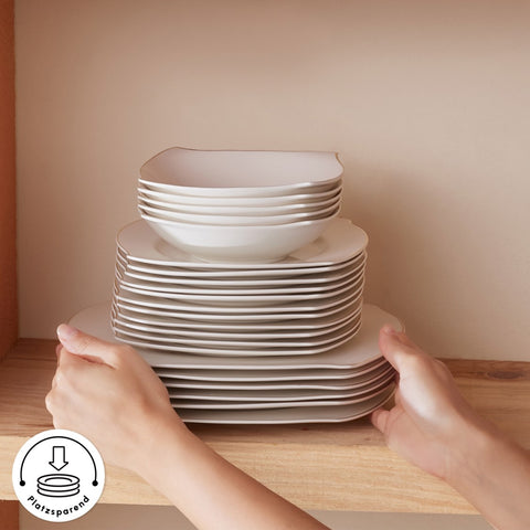 Karaca Square Bone Wave 53-Piece 12-Person Dinner Set Gold 