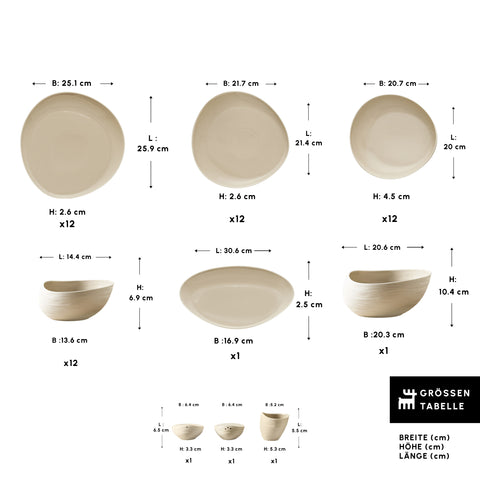Karaca Earth Collection Rise 55-teiliges Tafelservice für 12 Personen, Cream
