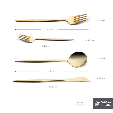 Karaca Bella Shiny Gold V2 Besteck Set für 6 Personen, 24 Teilig