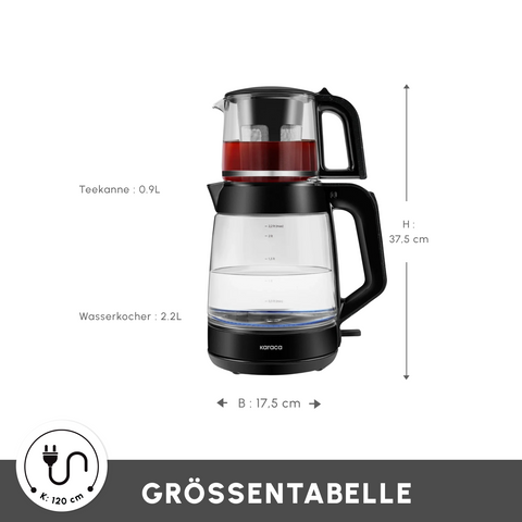Karaca Glass Tea XL 2 in 1 Glas-Teemaschine Shiny Black