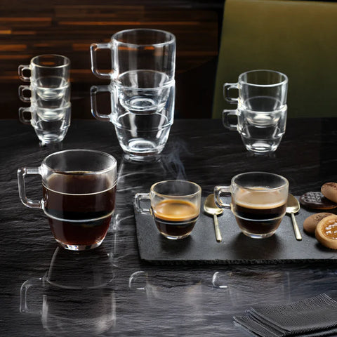 RCR Caffè 6-Piece Glass Moka Espresso Cup Set for 6 People, 120 ml, Clear