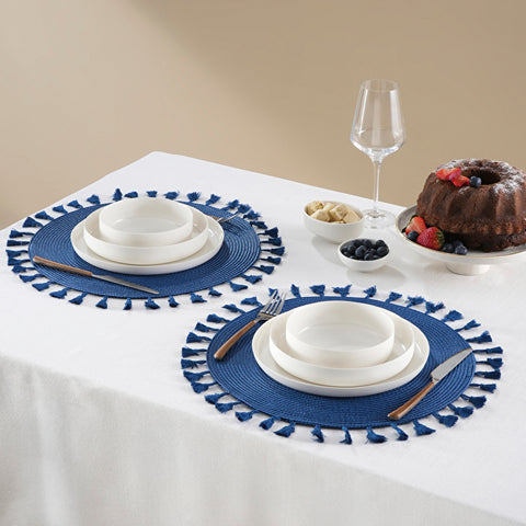Karaca Home Lionel Platzset mit Fransen, 2-teilig, Dunkelblau