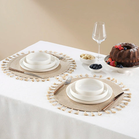 Karaca Home Lionel Platzset mit Fransen, 2-teilig, Natur
