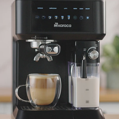 Karaca MyCaffe Barista S10 Automatische Espresso-, Latte- und Cappuccino-Maschine mit integriertem Milchbehälter – Matte Black
