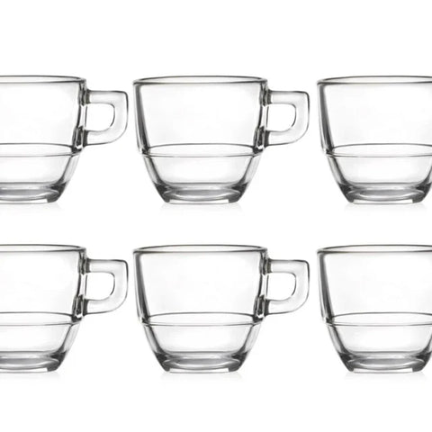 RCR Caffè 6-Piece Glass Espresso Coffee Cup Set for 6 People, 80 ml, Clear